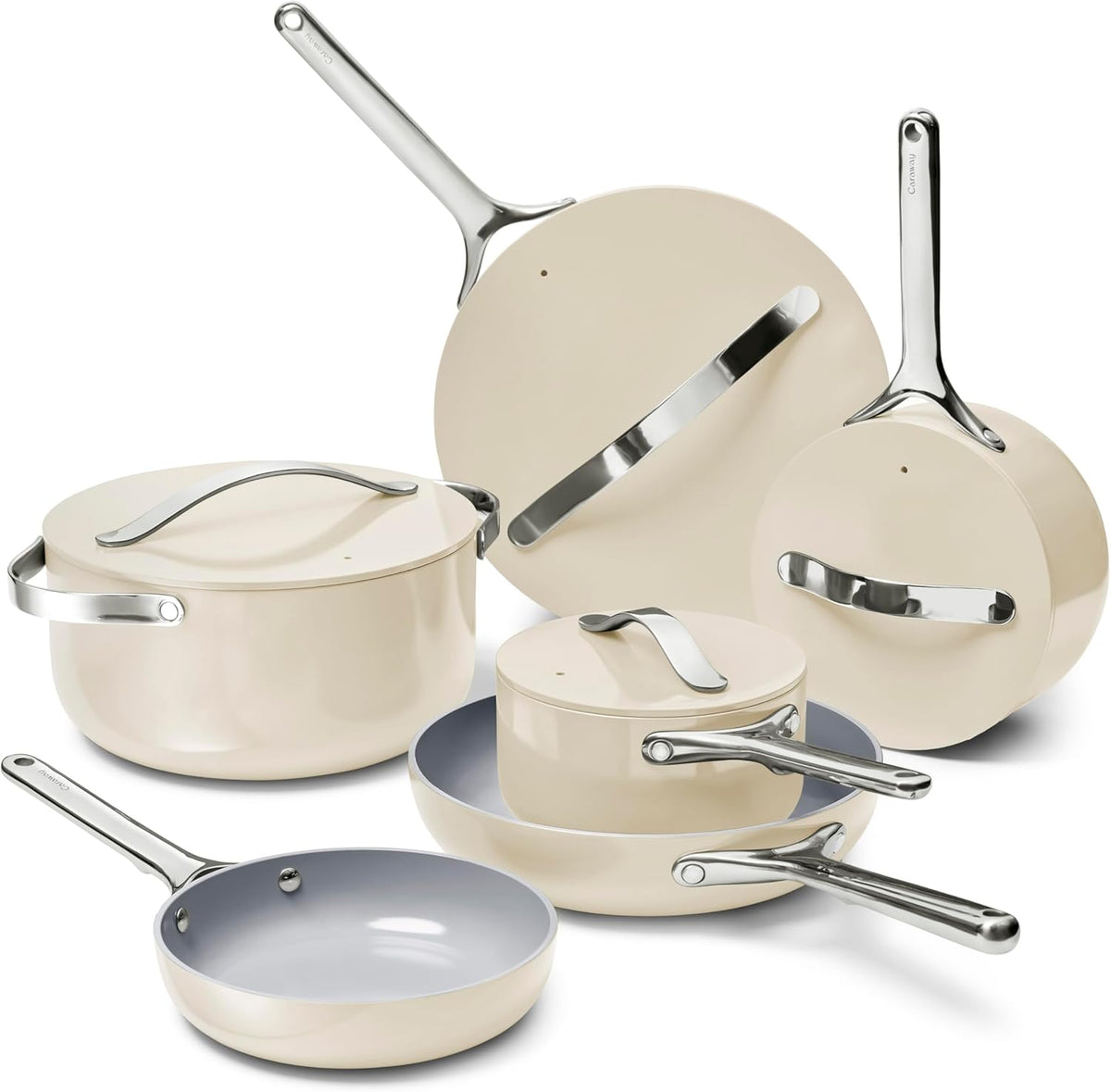 Caraway Deluxe Non-stick Ceramic Cookware Set (16 Piece) Pots, Frying Pans, Lids and Kitchen Storage - PFAS & PFOA Free - Oven Safe Pan Set & Compatible with All Stovetops