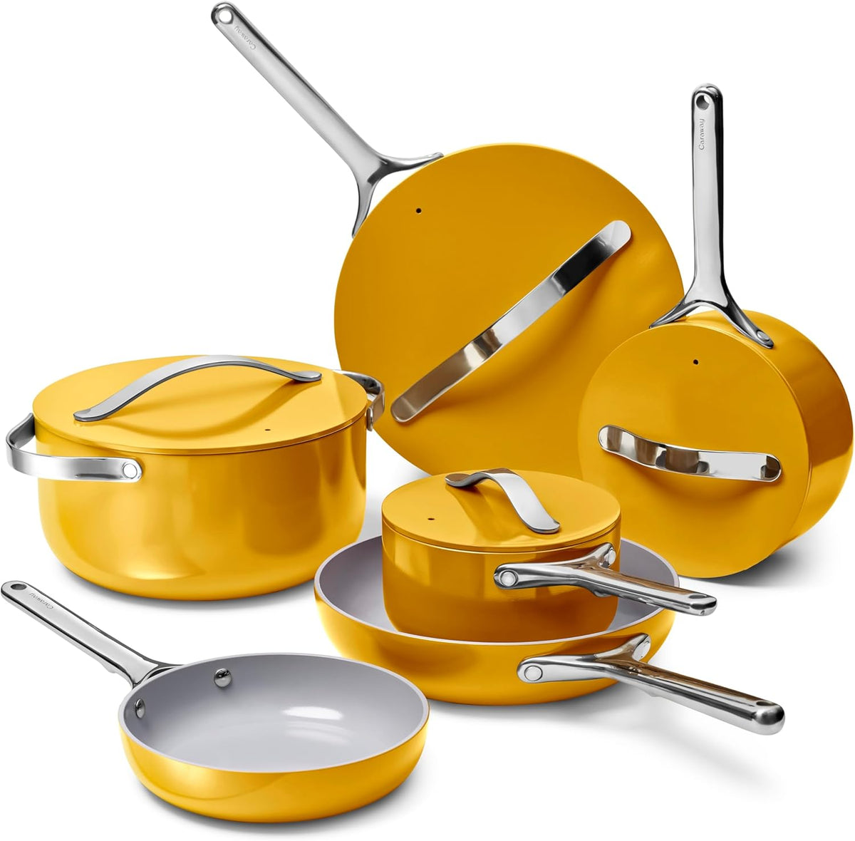 Caraway Deluxe Non-stick Ceramic Cookware Set (16 Piece) Pots, Frying Pans, Lids and Kitchen Storage - PFAS & PFOA Free - Oven Safe Pan Set & Compatible with All Stovetops