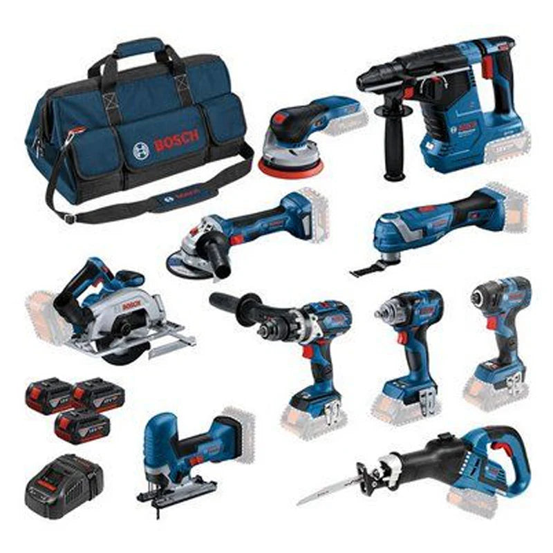 BOSCH Professional 18V 10-Piece Power Tool Set – Includes 3× 5.0Ah Li-Ion Batteries, Fast Charger & Heavy-Duty Carry Bag