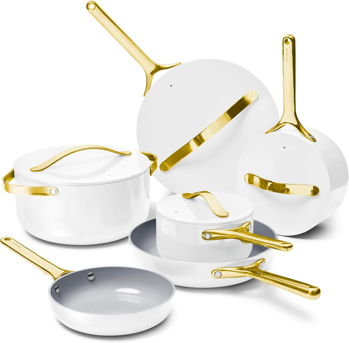 Caraway Deluxe Non-stick Ceramic Cookware Set (16 Piece) Pots, Frying Pans, Lids and Kitchen Storage - PFAS & PFOA Free - Oven Safe Pan Set & Compatible with All Stovetops