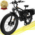 Dakeya Dual Motor Ebike,52V 23AH Battery Electric Bike for Adults AWD 2000W Peak 3600W,21-Speed 37MPH Mountain Snow Ebike with Removable,26 x 4.0 Fat Tire E-Bike with Cycling Pannier Bag