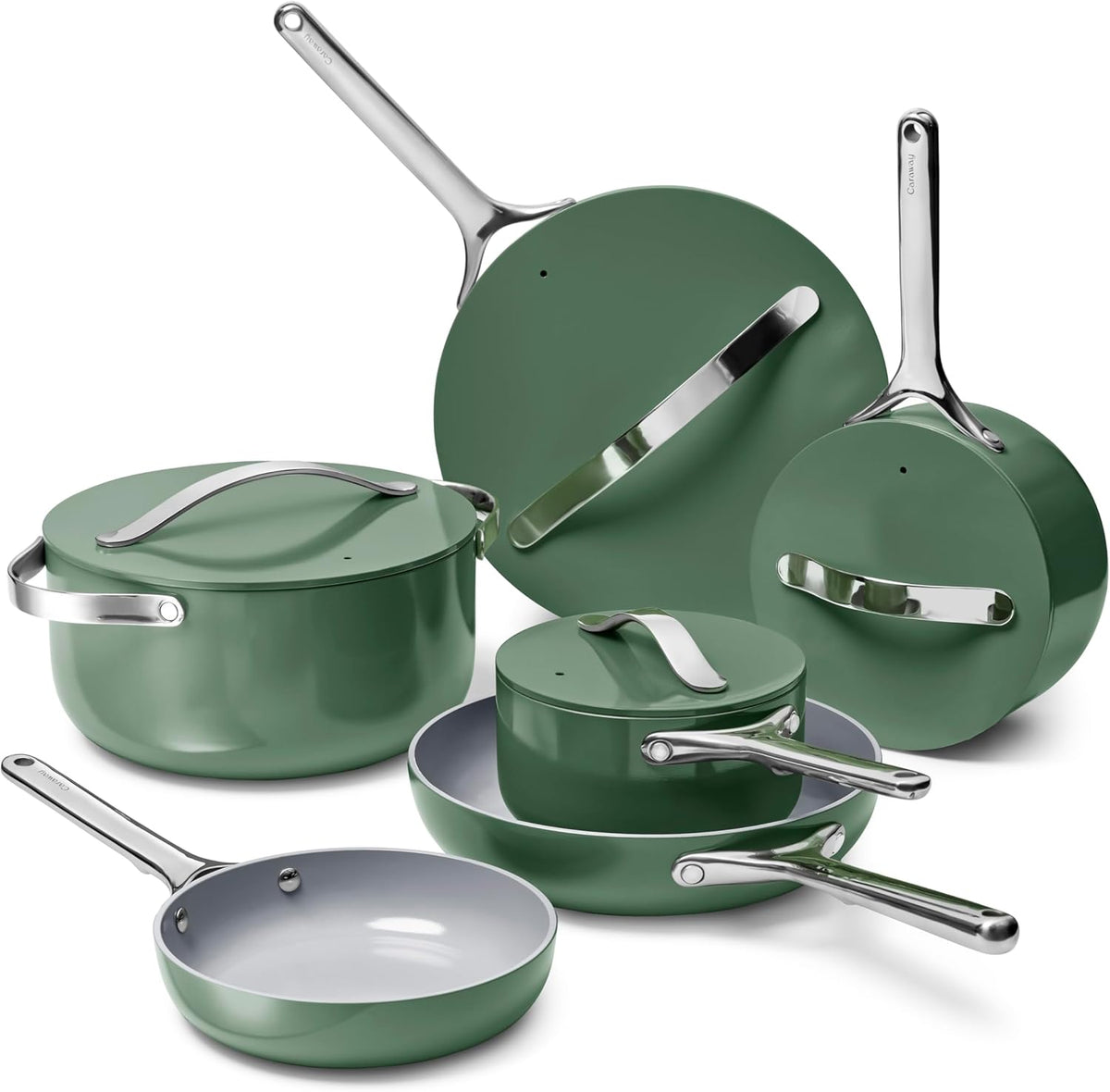 Caraway Deluxe Non-stick Ceramic Cookware Set (16 Piece) Pots, Frying Pans, Lids and Kitchen Storage - PFAS & PFOA Free - Oven Safe Pan Set & Compatible with All Stovetops