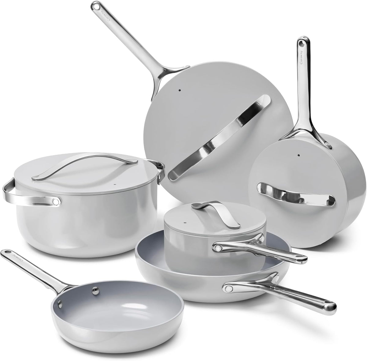 Caraway Deluxe Non-stick Ceramic Cookware Set (16 Piece) Pots, Frying Pans, Lids and Kitchen Storage - PFAS & PFOA Free - Oven Safe Pan Set & Compatible with All Stovetops