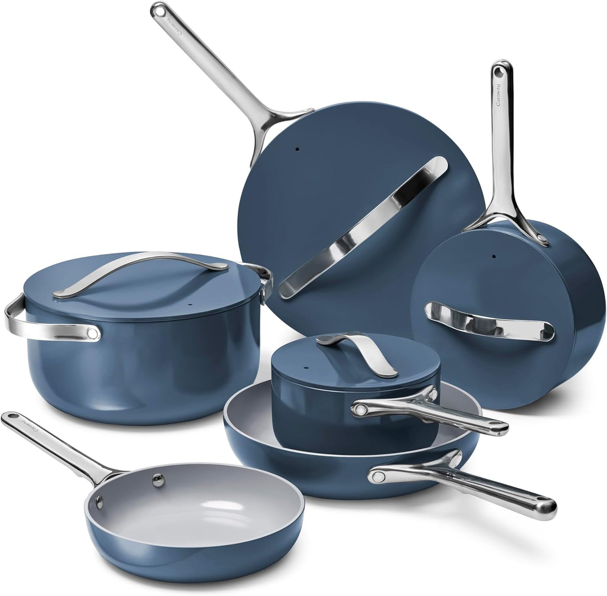 Caraway Deluxe Non-stick Ceramic Cookware Set (16 Piece) Pots, Frying Pans, Lids and Kitchen Storage - PFAS & PFOA Free - Oven Safe Pan Set & Compatible with All Stovetops