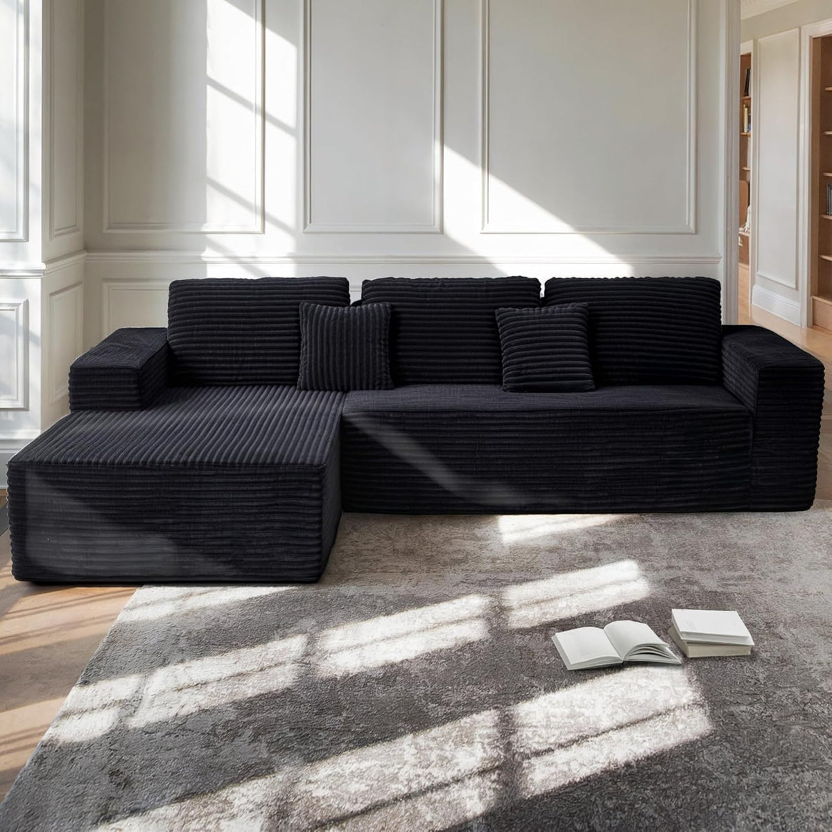 110" Boneless Couch, Cloud Couch Sectional, L-Shape Corduroy Modular Sectional Sofa Deep Seat, Upholstered Couches for Living Room, No Assembly Required