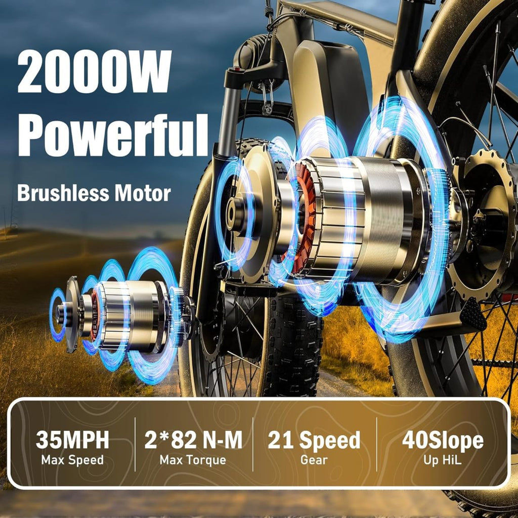 Dakeya Dual Motor Ebike,52V 23AH Battery Electric Bike for Adults AWD 2000W Peak 3600W,21-Speed 37MPH Mountain Snow Ebike with Removable,26 x 4.0 Fat Tire E-Bike with Cycling Pannier Bag