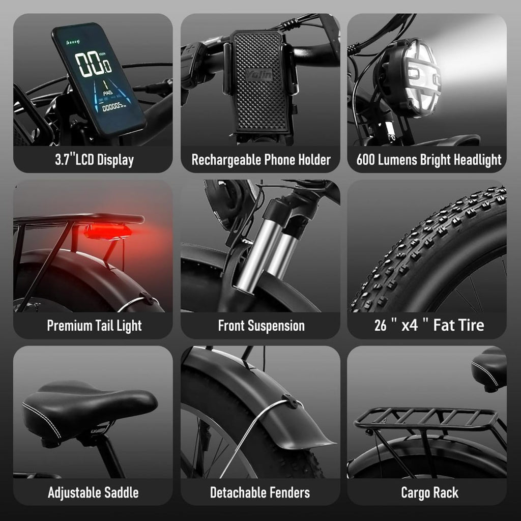 Dakeya Dual Motor Ebike,52V 23AH Battery Electric Bike for Adults AWD 2000W Peak 3600W,21-Speed 37MPH Mountain Snow Ebike with Removable,26 x 4.0 Fat Tire E-Bike with Cycling Pannier Bag